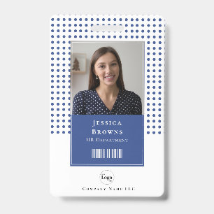Modern Deep Blue Student Employee Photo QR Barcode Badge