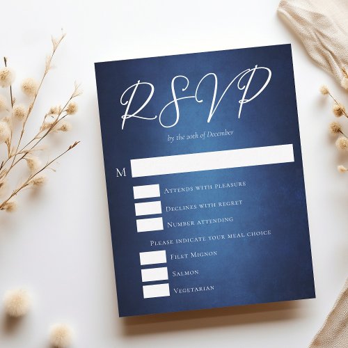 Modern Deep Blue Waterfront Wedding Meal Choice RSVP Card