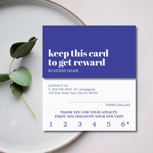 Modern Deep Blue White Beauty Bold Salon Loyalty Card (Creator Uploaded)