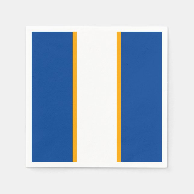 Modern Deep Blue White Orange Racing Stripes Napkins (Front)