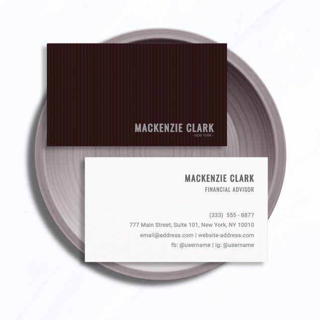 Modern Deep Burgundy Pinstripe & White Business Card (Creator Uploaded)