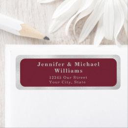 Modern Deep Burgundy Silver Gray Wedding Label