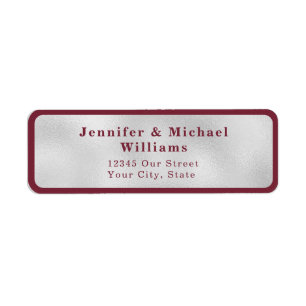 Modern Deep Burgundy Silver Gray Wedding Label