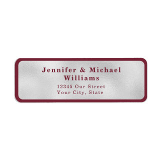 Modern Deep Burgundy Silver Gray Wedding Label