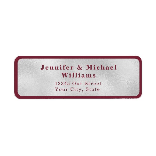 Modern Deep Burgundy Silver Gray Wedding Label (Front)