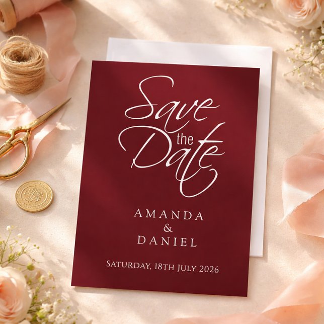 Modern Deep Burgundy Wedding  Save The Date (Creator Uploaded)