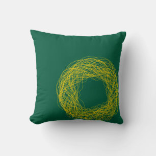 Modern Deep Green and Yellow Off-Center Psychedeli Throw Pillow