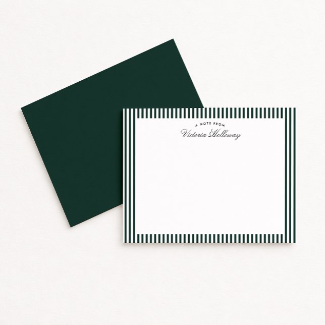 Modern Deep Green Striped Note Card (Creator Uploaded)