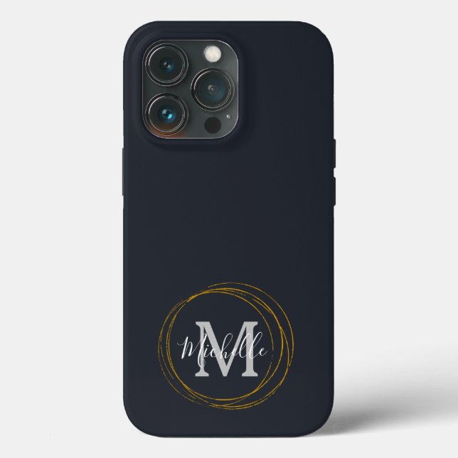 Modern Deep Grey/Black & Gold Monogram  Case-Mate iPhone Case (Back)