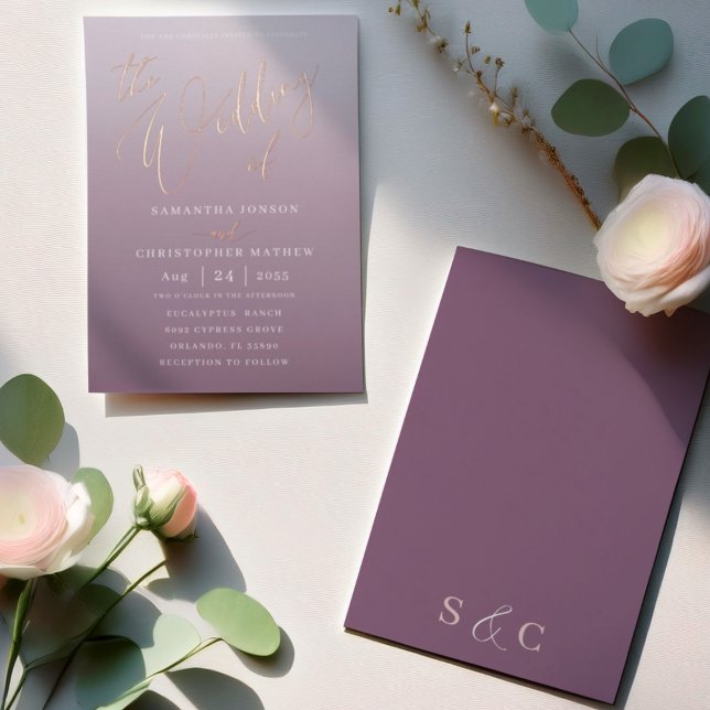 Modern Deep Mauve Gradient The Wedding Of Foil Invitation (Creator Uploaded)
