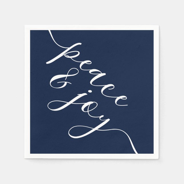 Modern Deep Midnight Blue Peace And Joy Christmas Napkins (Front)