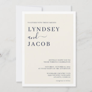 Modern Deep Navy Blue and Cream Wedding Invitation