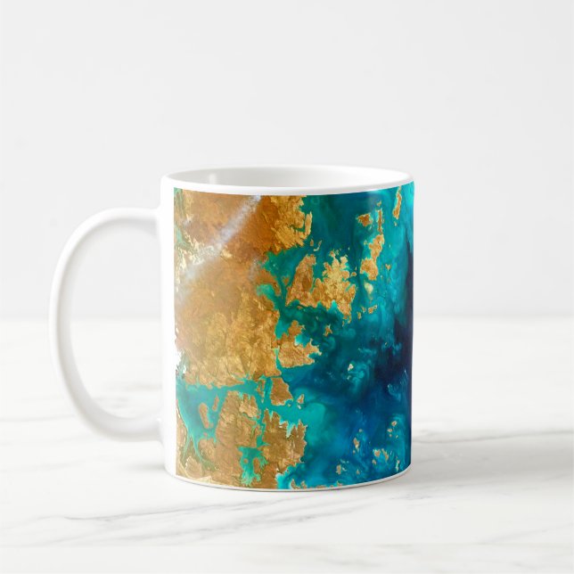 Modern Deep Navy Blue & Gold Earth Abstract  Coffee Mug (Left)