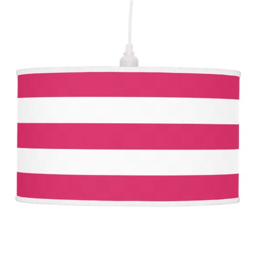 Modern Deep Pink and White Striped Hanging Lamp