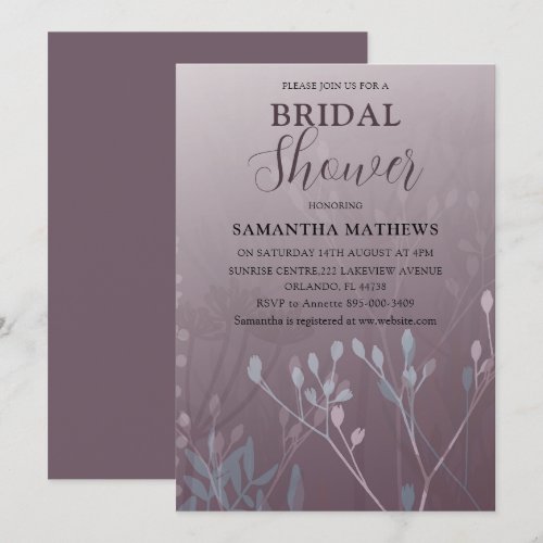 Modern Deep Plum Foliage Bridal Shower Invitation