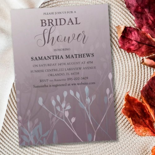 Modern Deep Plum Foliage Bridal Shower Invitation