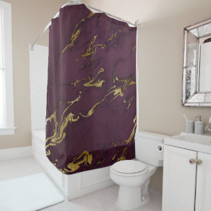Modern Deep Purple and Gold Marble Shower Curtain