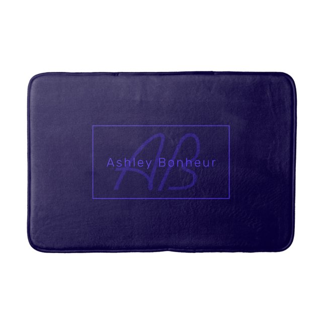 Modern Deep Purple Colors | Cool Name & Monogram Bath Mat (Front)