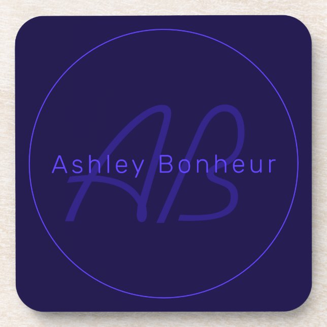 Modern Deep Purple Colors | Cool Name & Monogram Beverage Coaster (Front)