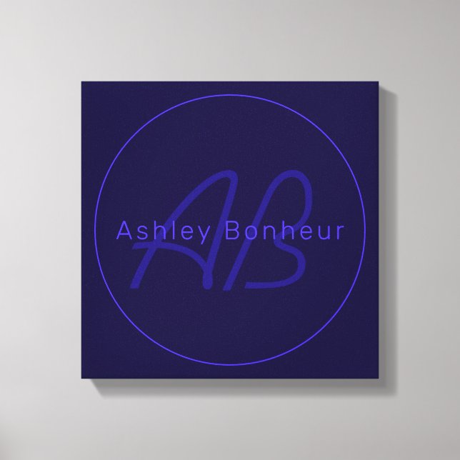Modern Deep Purple Colors | Cool Name & Monogram Canvas Print (Front)