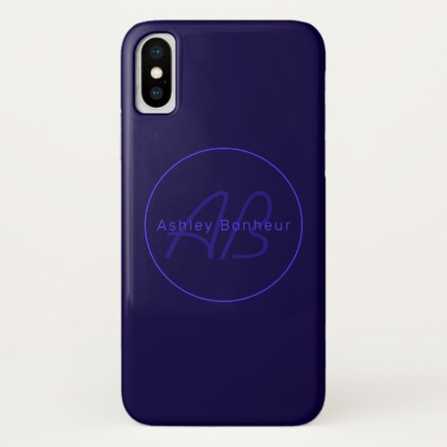 Modern Deep Purple Colors  Cool Name  Monogram iPhone XS Case