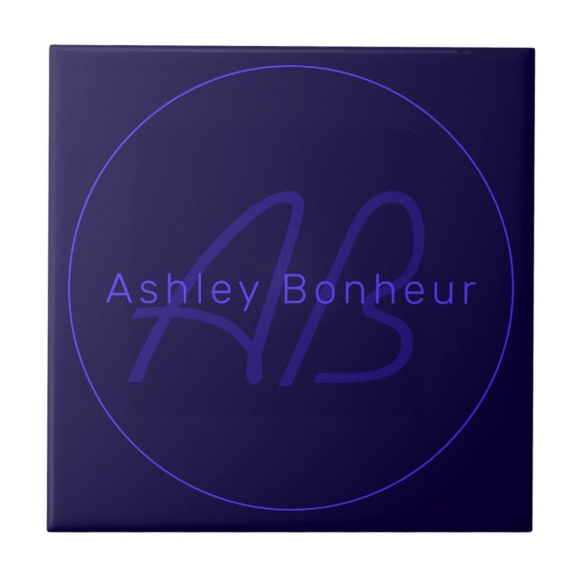 Modern Deep Purple Colors | Cool Name & Monogram Ceramic Tile (Front)