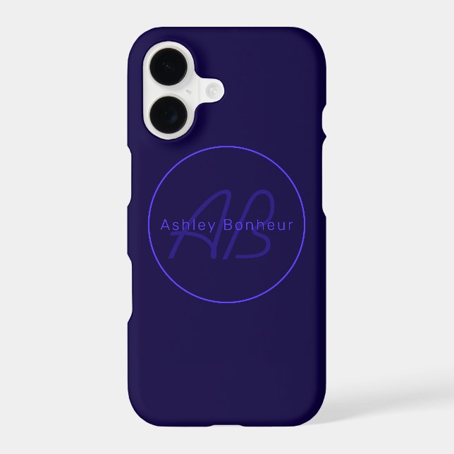 Modern Deep Purple Colors | Cool Name & Monogram Iphone Case (Back)