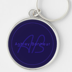Modern Deep Purple Colors Cool Name & Monogram Keychain