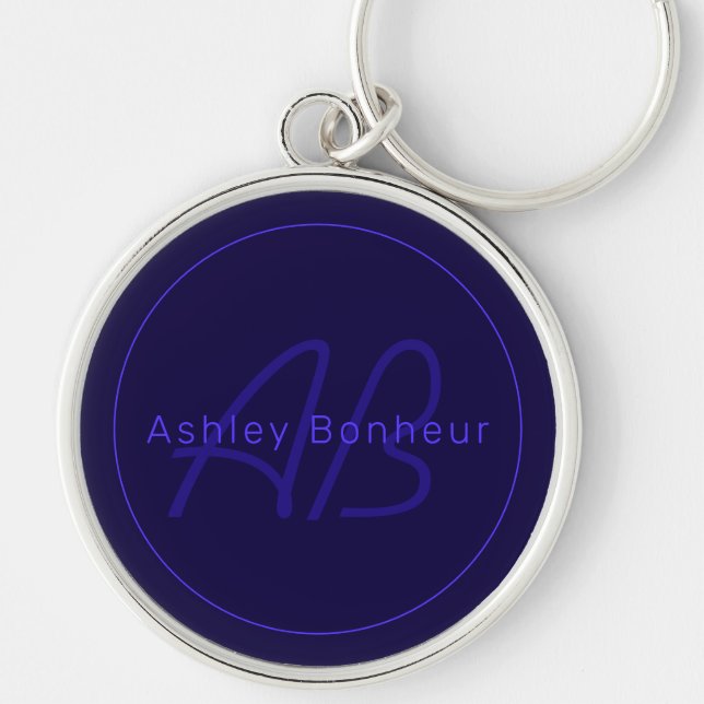 Modern Deep Purple Colors | Cool Name & Monogram Keychain (Front)
