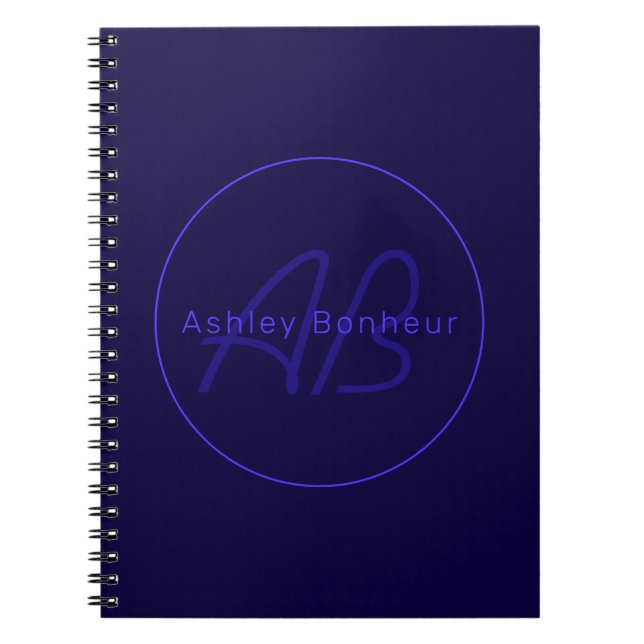 Modern Deep Purple Colors | Cool Name & Monogram Notebook (Front)
