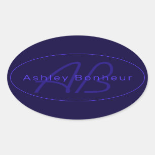 Modern Deep Purple Colors Cool Name & Monogram Oval Sticker