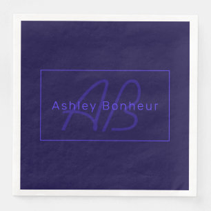 Modern Deep Purple Colors   Cool Name & Monogram Paper Dinner Napkins
