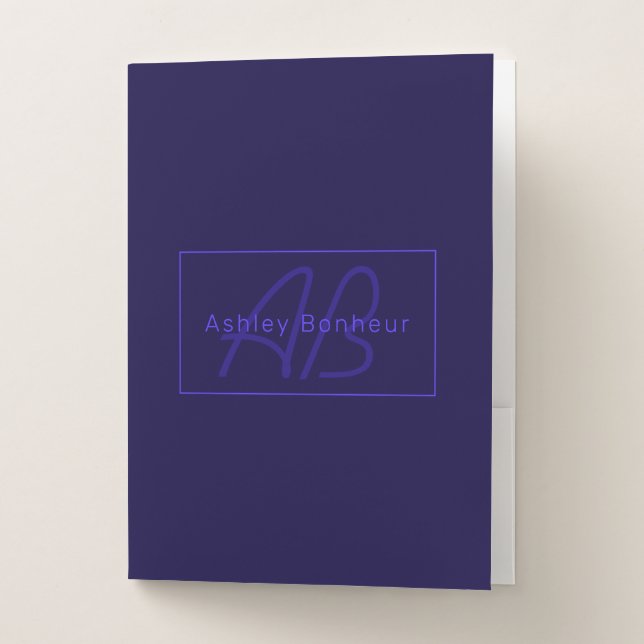 Modern Deep Purple Colors | Cool Name & Monogram Pocket Folder (Front)