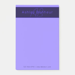 Modern Deep Purple Colors Cool Name & Monogram Post-it Notes