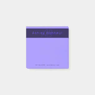 Modern Deep Purple Colors Cool Name & Monogram Post-it Notes