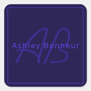 Modern Deep Purple Colors   Cool Name & Monogram Square Sticker