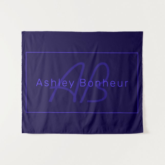 Modern Deep Purple Colors | Cool Name & Monogram Tapestry (Front (Horizontal))