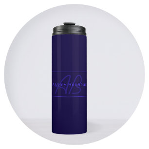 Modern Deep Purple Colors Cool Name & Monogram Thermal Tumbler