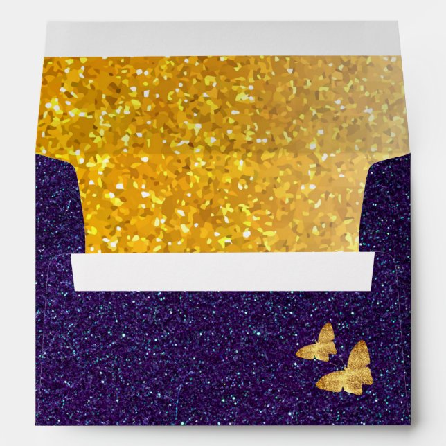 Modern Deep Purple & Gold Butterfly Wedding Envelope (Back (Bottom))