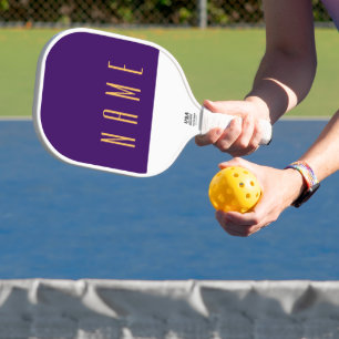 Modern Deep Purple Three Quarter Text White Accent Carbon Fiber Pickleball Paddle