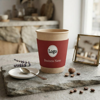 Modern Deep Red Branding Logo Business Name Coffee Cup Sleeve