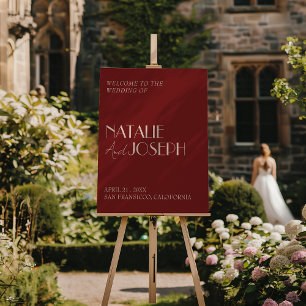 Modern Deep Red Fancy Classy Wedding Welcome Sign