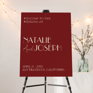 Modern Deep Red Fancy Classy Wedding Welcome Sign