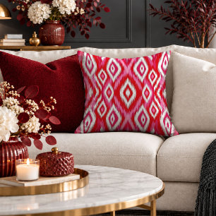 Modern Deep Red Ikat Accent Pillow For Home Decor