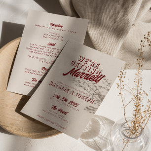 Modern Deep Red Retro Bold All In One Wedding Invitation