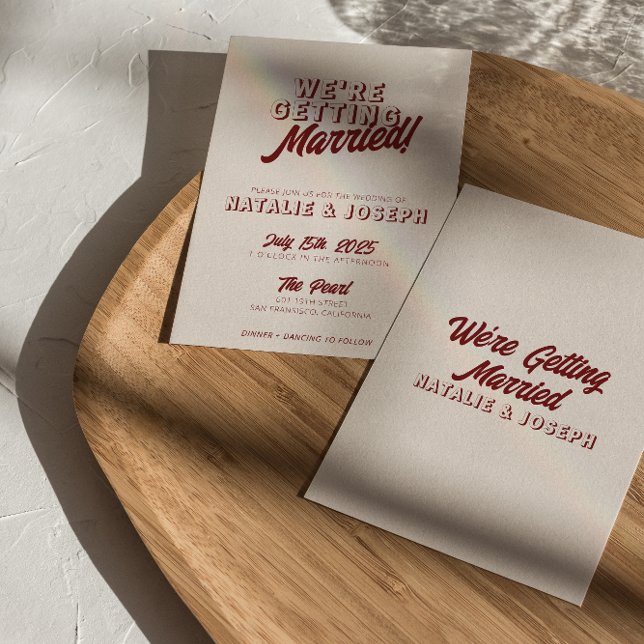 Modern Deep Red Retro Bold Funky Unique Wedding Invitation (Creator Uploaded)
