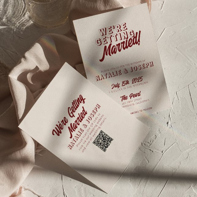 Modern Deep Red Retro Bold Unique QR Code Wedding Invitation (Creator Uploaded)