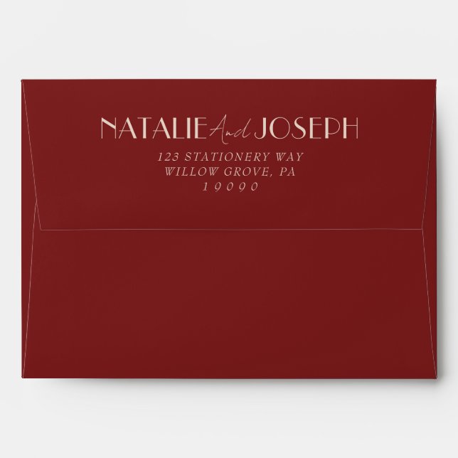 Modern Deep Red Retro Whimsical Fun Wedding Envelope (Back (Top Flap))