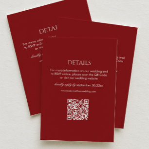Modern Deep Red Wedding Details Qr Code Enclosure Card