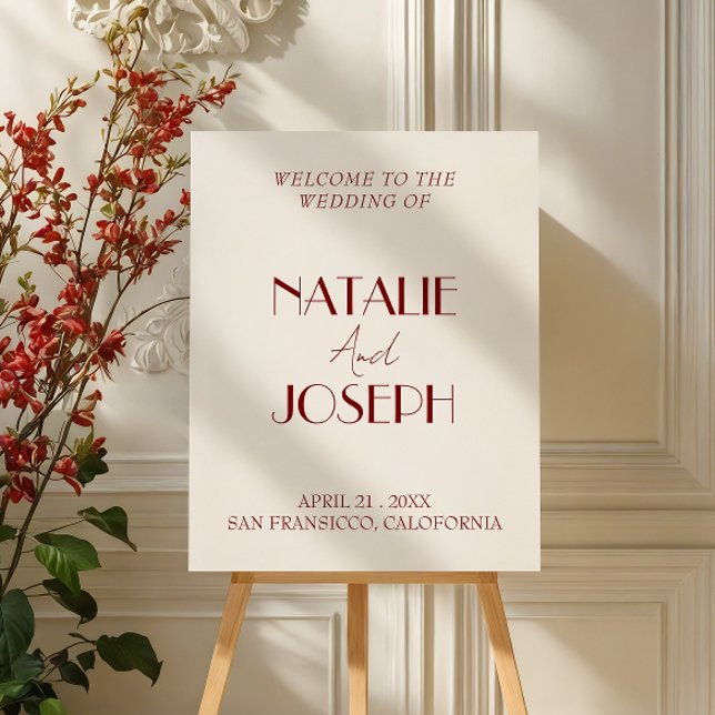 Modern Deep Red White Minimal Wedding Welcome Sign (Creator Uploaded)